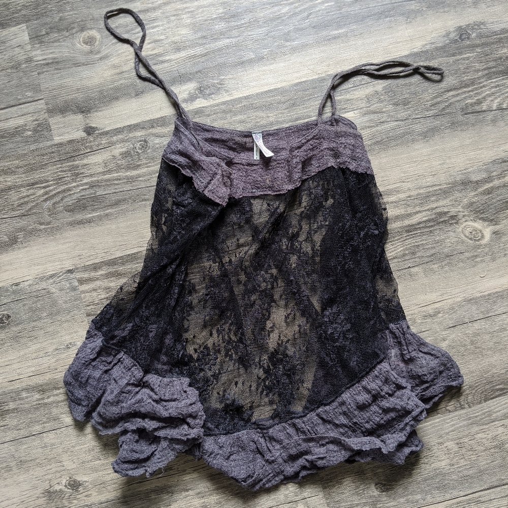 Free People Black & Gray Lace cami Top